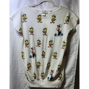 Women RARE 1987 Vtg Looney Tune Warner Bro Tweety Bird Sylvester Workout Shirt S